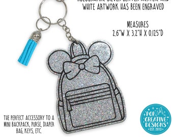 Holographic Silver Glitter Mini Backpack Bag Charm Keychain