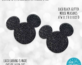 Black Glitter Mouse Stud Earrings