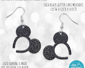 Black Glitter Ears Dangle Earrings