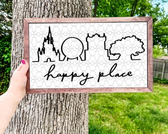 2D Happy Place 18 x 10.5 Wooden Sign