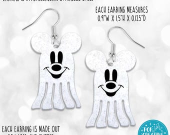 Ghost Mouse Glitter Dangle Earrings