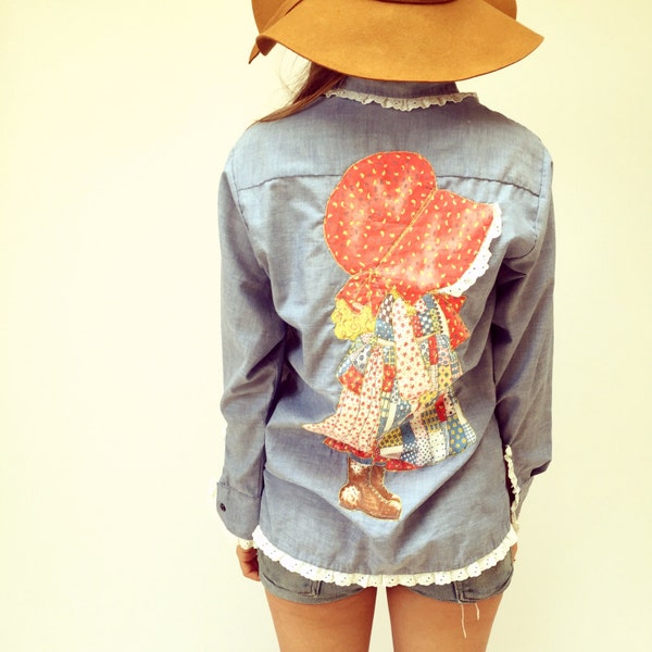 Holly Hobbie Levi's Blouse // vintage 70s blue boho western country hippie hipster shirt top dress button down oversize hippy 1970s // S/M