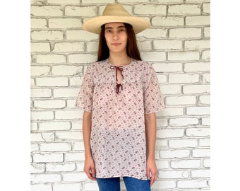 Indian Gauze Lavender Blouse // vintage 70s boho cotton dress India hippie 1970s hippy // S/M