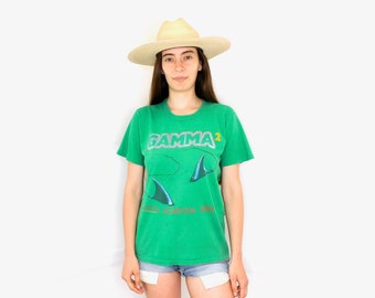 Gamma 2 1981 Ronnie Montrose Concert Tee // vintage 1980s 80s music tour green shark dress boho t-shirt North America 81 // S/M