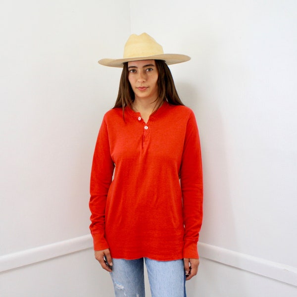 Duofold Apple Thermal // vintage 70s red henley long johns t-shirt boho hippie t shirt dress cotton blouse boho tunic hippy sweater // O/S