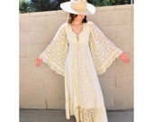 Gunne Sax Angel Dress vintage 70s boho hippie wedding 1970s cotton hippy white country empire waist high prairie corset lace maxi XS