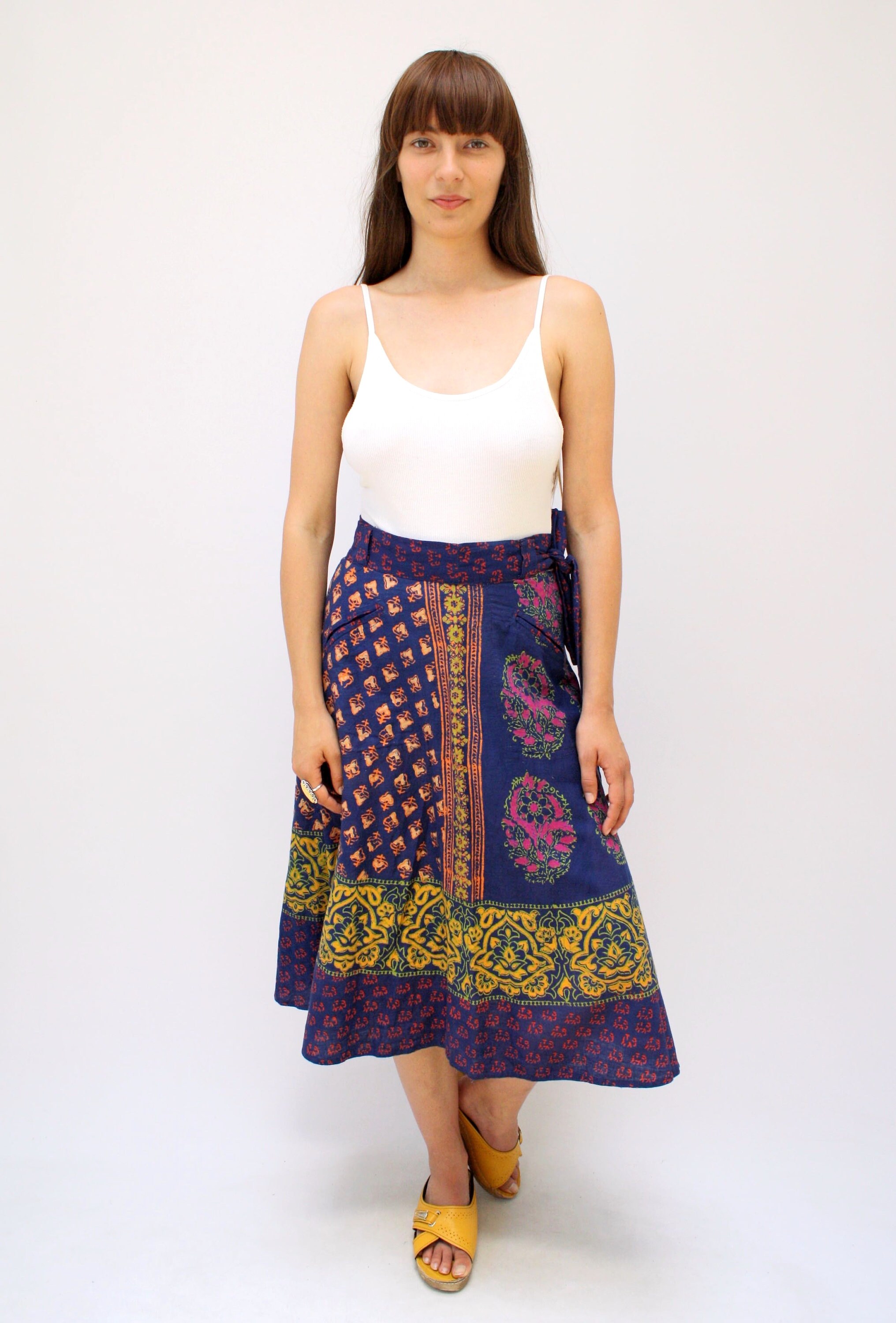 Indian Geeta Wrap Skirt // vintage 70s cotton dress boho hippie high ...