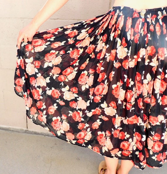 Vintage India Tie Dye Thin Cotton Gauze Skirt by Venus Love~Hand Painted Batik Florals~1970s Gypsy Indian Hippie Festival Clothing~One Size