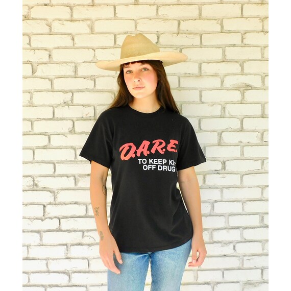 Vintage 80s Black DARE Boho Tee T-shirt 