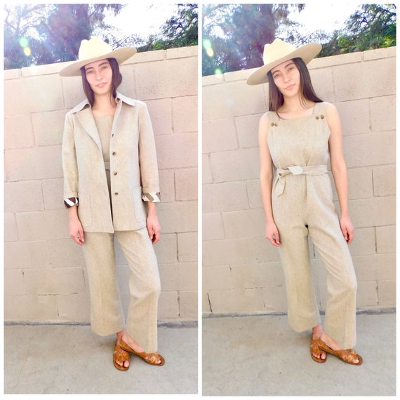 Jumpsuit Set // vintage wool blazer blouse hippy b