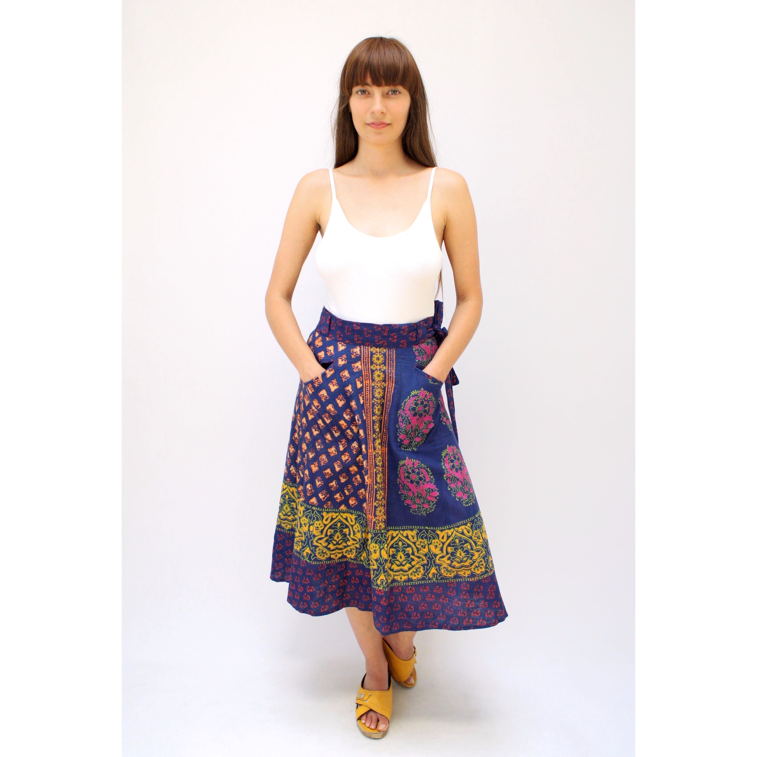 Indian Geeta Wrap Skirt // vintage 70s cotton dress boho hippie high ...