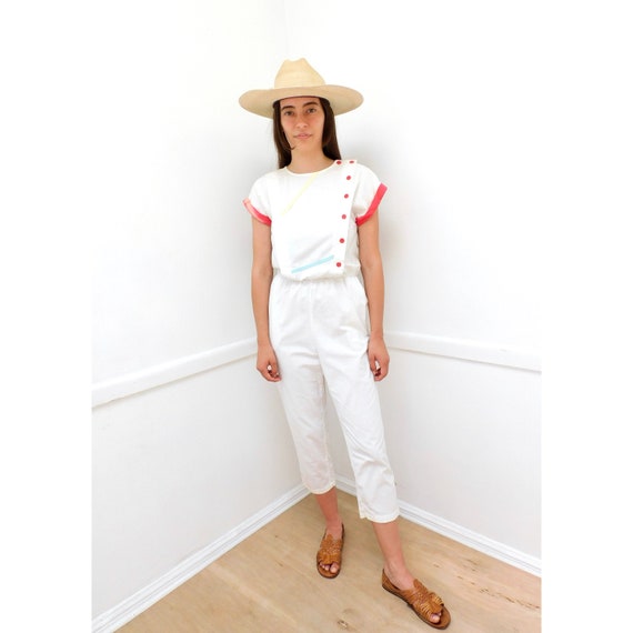 You Babes Jumpsuit // vintage white 70s 80s high w