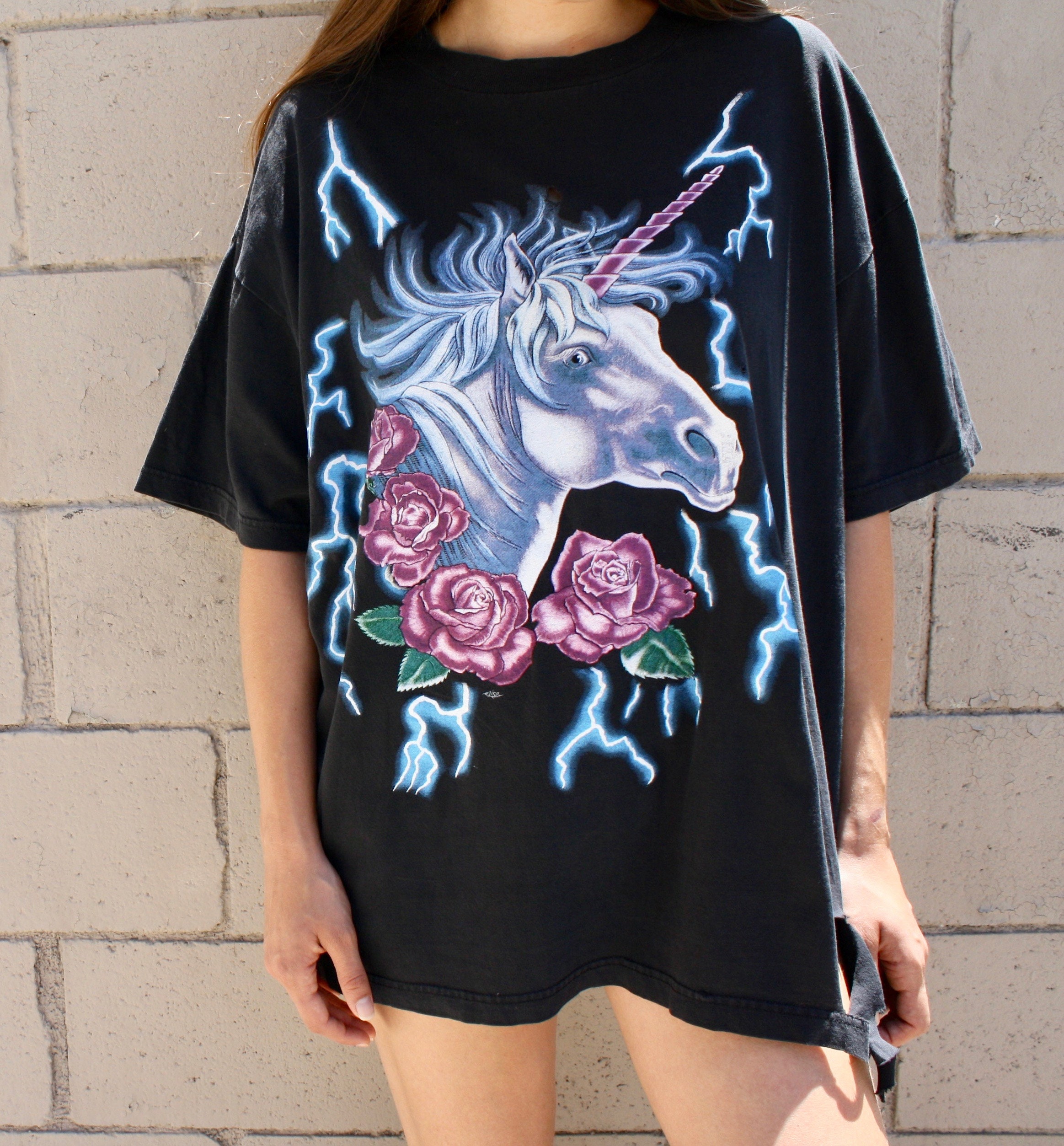 【American Thunder】80s Unicorn  Rose Tシャツ