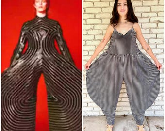 Bowie Striped Jumpsuit 70s 80s Black White