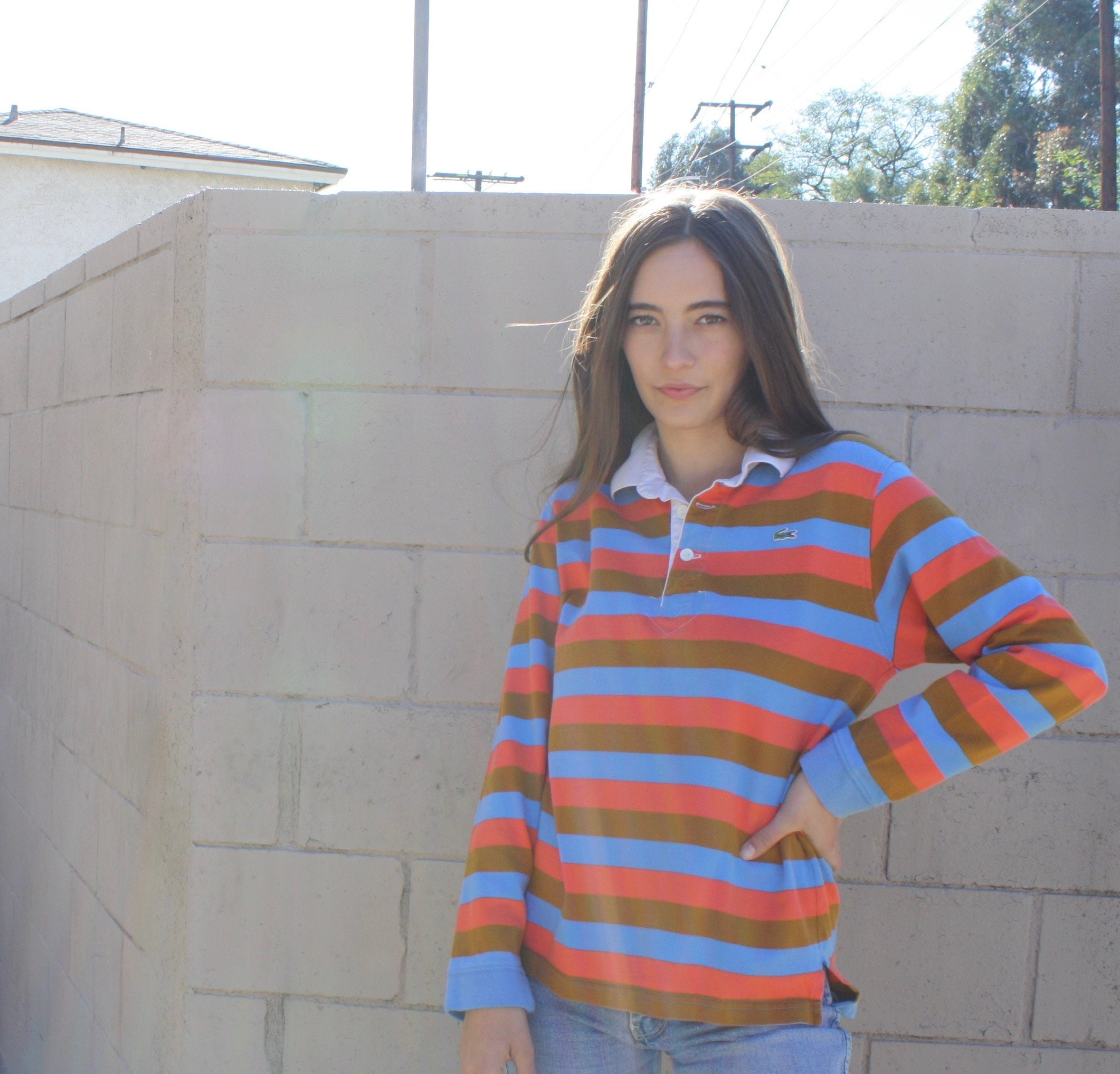 Vampire Weekend Lacoste // boho hippie rugby hipster dress blouse preppy top shirt 80s striped 1980s // S/M