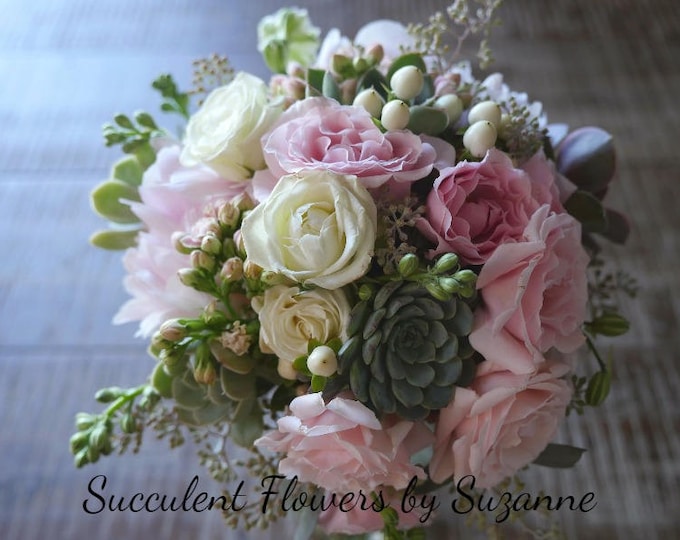 Bridal Blush Flowers and Succulents Bouquet