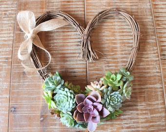 Heart Wreath with Succulents,  Live Succulent Wreath