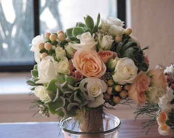 Bridal Romantic Succulent and Blush Flowers Bouquet