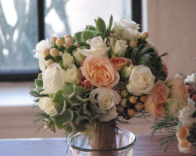 Bridal Romantic Succulent and Blush Flowers Bouquet