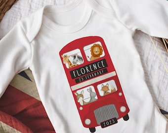 Personalised London Baby Bodysuit, London Bus Gift, Newborn Outfit