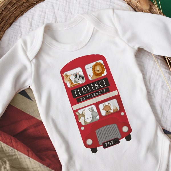 Personalised London Baby Bodysuit, London Bus Gift, Newborn Outfit