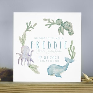 Personalised New Baby Card | Under the sea animals, Baby birth Details