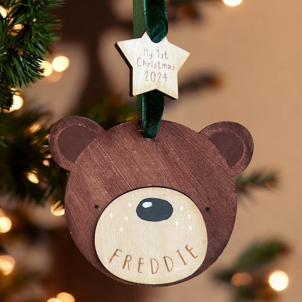 Hand-Painted Personalised Christmas Bear Bauble – Unique Holiday Ornament & Keepsake Gift