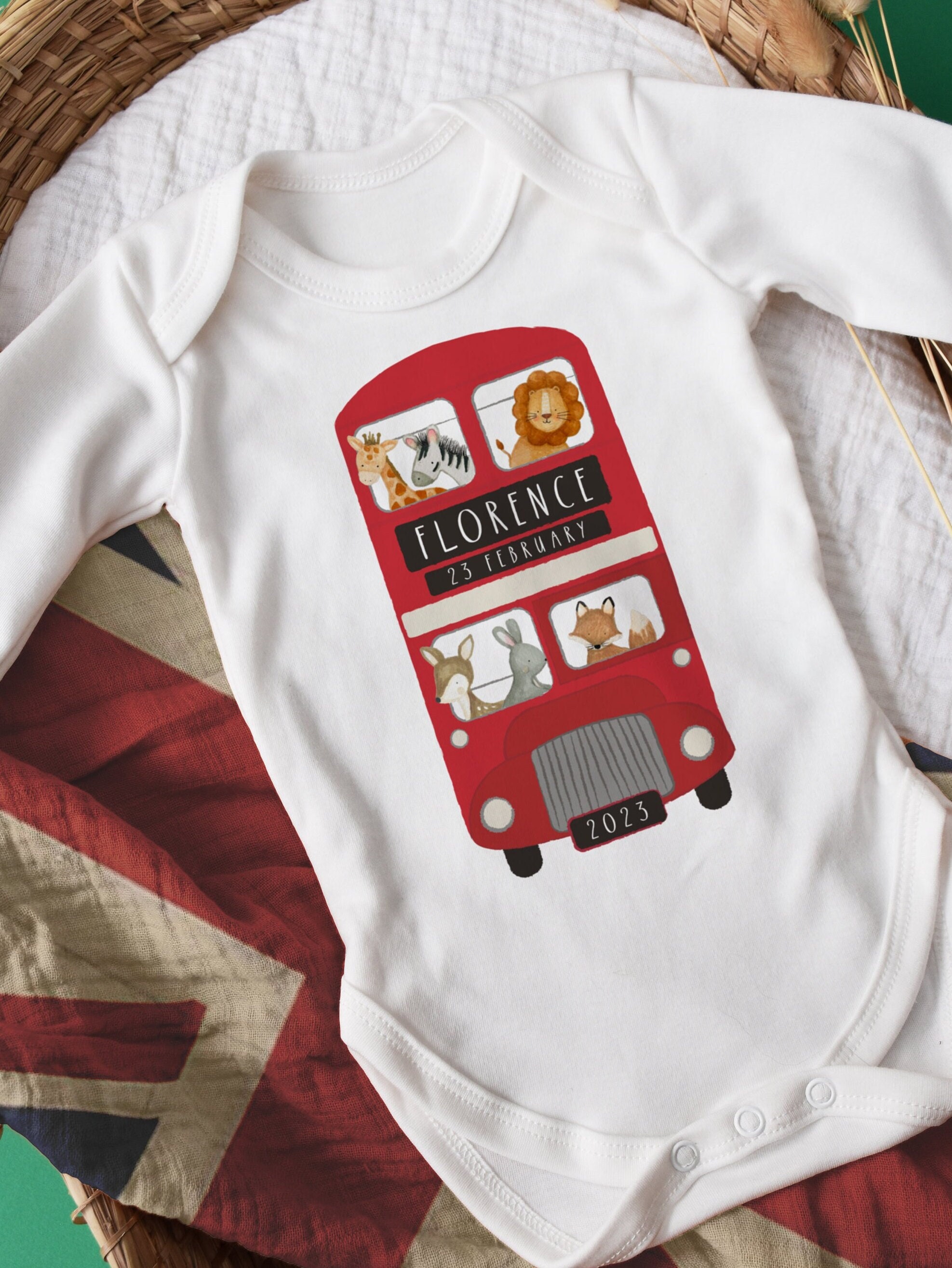 Personalised London Baby Bodysuit, London Bus Gift, Newborn Outfit