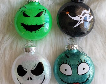 Jack, Sally, and Halloween Character Ornaments - Nightmare Personalized Christmas Gift, Shatterproof, Disc shaped