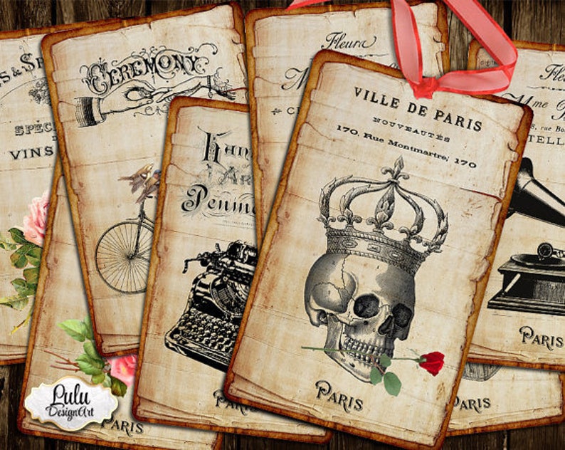 Gift Tags French Vintage Cards Digital Collage Sheet Digital Paper Paper Goods Printable Cards Digital Cards Planner Gift Cards
