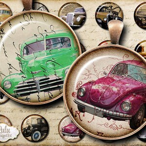 Old Cars Circles 1 Inch Oldtimers Glass Pendant Magnet | Etsy