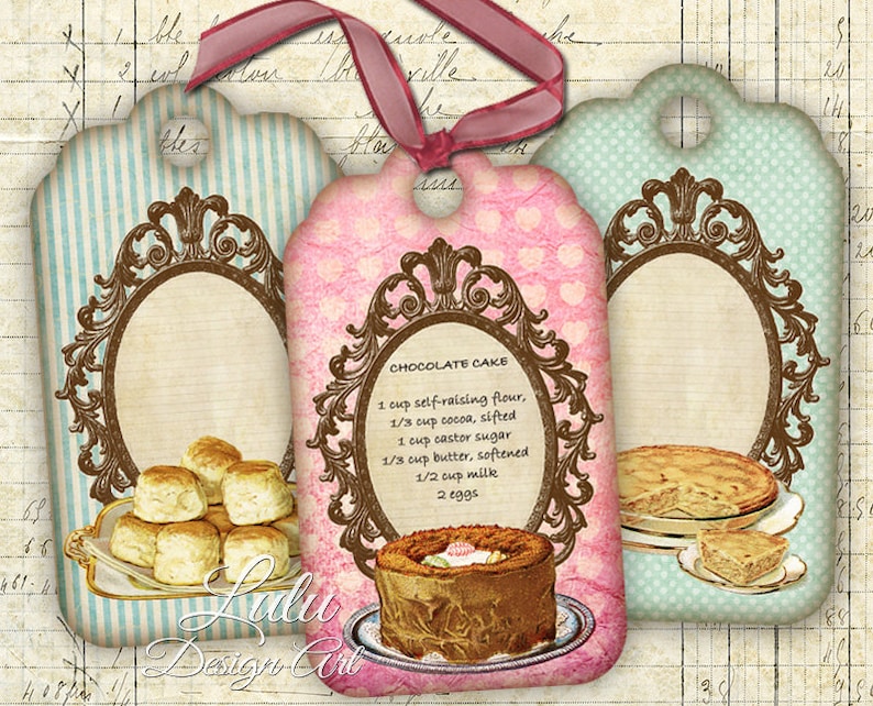 Recipe Tags Digital Collage Sheet Printable Cards Etsy