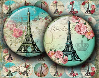 Paris Vintage - 1 Inch Circle - Round Images - Bottle Cap Images - Button - Magnet - Glass Pendant - Digital Collage Sheet