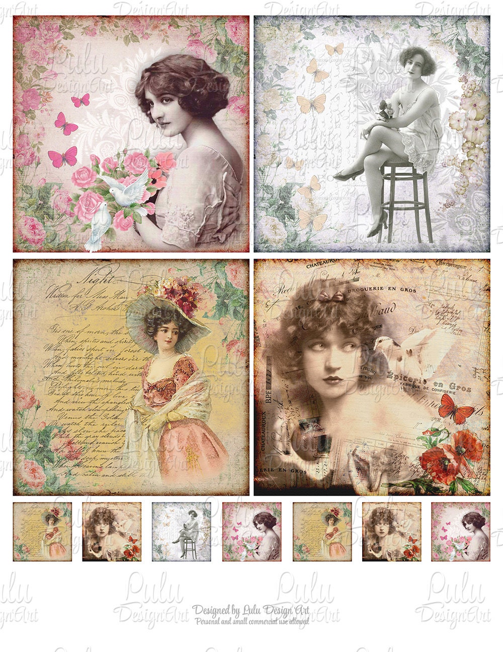 Printable Cards Vintage Ladies Digital Coasters Vintage | Etsy