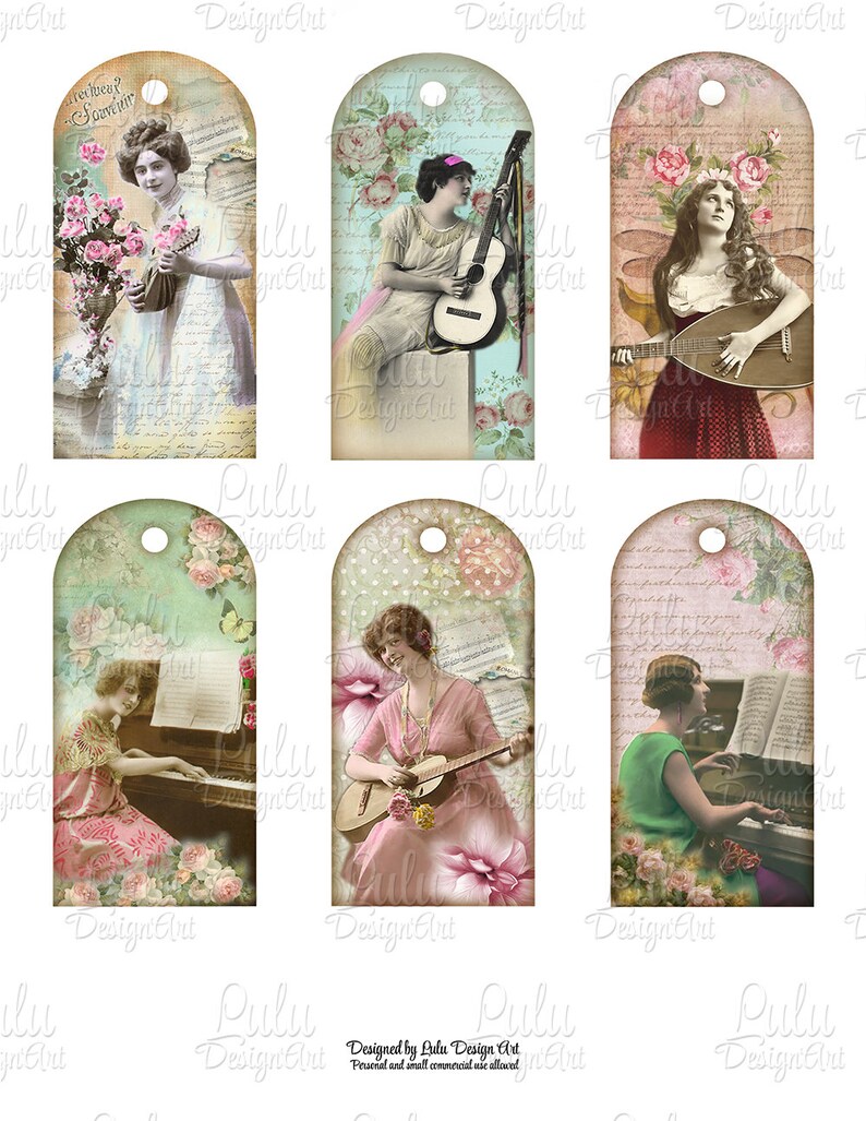 Music Digital Collage Sheet Vintage Musicians Tags Music Etsy
