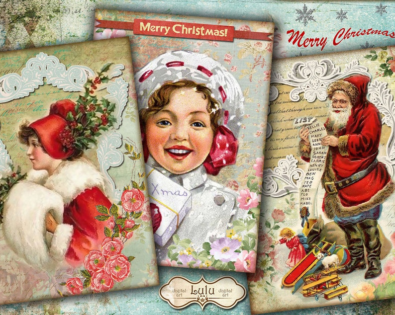 Vintage Christmas Cards Digital Collage Sheet Printable Etsy Vintage Christmas Cards Digital Collage Sheet Printable Etsy