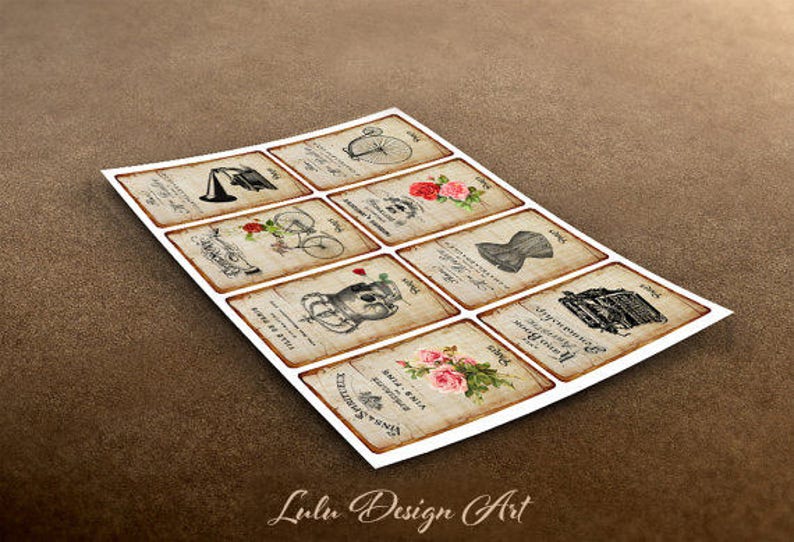 Gift Tags French Vintage Cards Digital Collage Sheet Digital Paper Paper Goods Printable Cards Digital Cards Planner Gift Cards