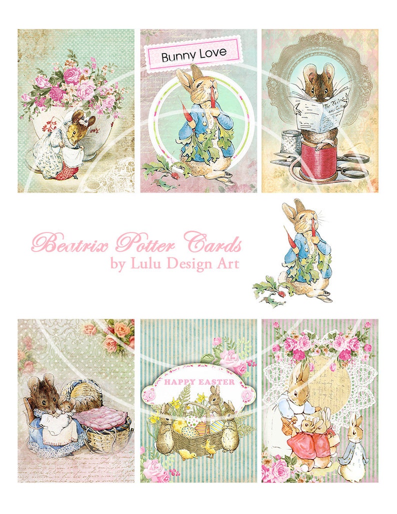 Beatrix Potter Cards Digital Collage Sheet Digital Cards | Etsy