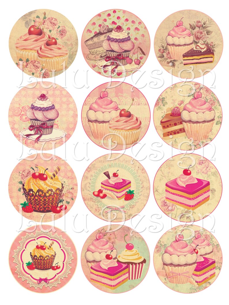 Pink Cupcakes Circle Image 2 Inch Circle Cupcake Toppers | Etsy