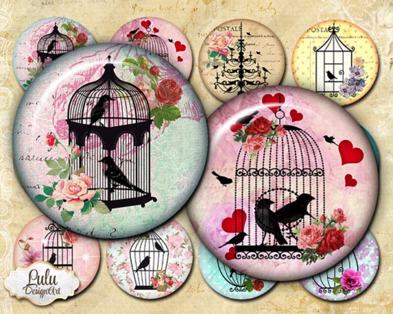 Bird Cages 2.5 inch Circle Round Images Printable | Etsy
