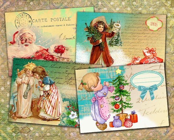 Christmas Cards Digital Collage Sheet Digital Cards | Etsy