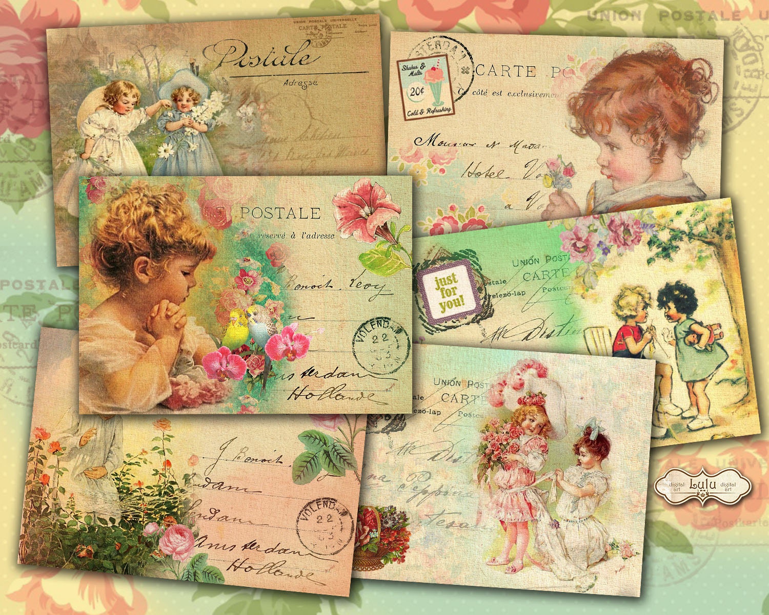 digital cards vintage children greeting cards printable