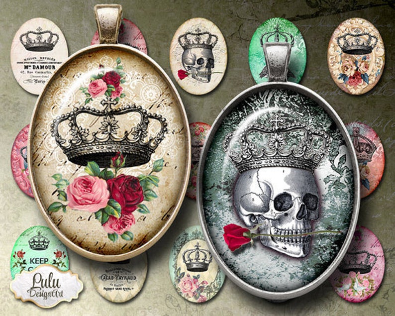 keychains printable download Images for bezel trays glass and resin pendants cabochon settings Crowns Printable Images 30 x 40 mm