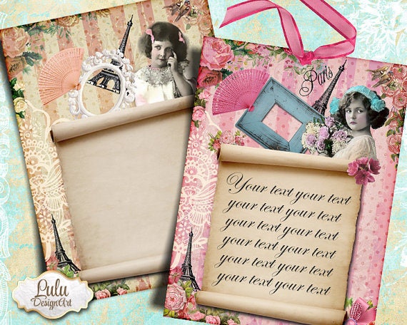 Paris vintage cards decoupage paper gift tags DIY printable stickers vintage embellishment printable cards french digital paper