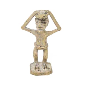 Akan/Ashanti Bronze Goldweight from Ghana, Africa. Rare African Metal Sculpture / Figurine. Antique Mrammou. Man w/ Snake on Head Weight
