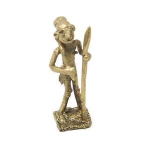 Akan/Ashanti Bronze Goldweight from Ghana, Africa. Rare African Metal Sculpture / Figurine. Antique Mrammou. Man w/ Spear Gold Weight.