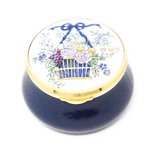 Staffordshire Enamel Flower Basket Trinket Box. Vintage Staffordshire Enamels. Rare Hand Painted English China.