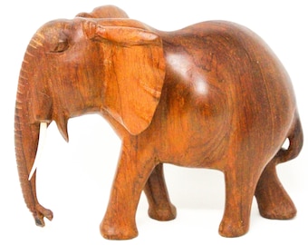 Wooden Elephant Statue from Africa. Vintage African Wildlife Sculpture. Boho Folk Art / Home Decor.