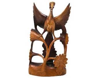 インドネシア　木製彫刻　アンティーク バリ島のアンティークなサギの木彫り：1930年代のインドネシアの