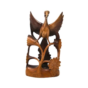 Wooden Bird Sculpture from Bali, Indonesia. Hand Carved Wood Balinese Wood Statue. Vintage Indonesian Art Deco Folk Art.